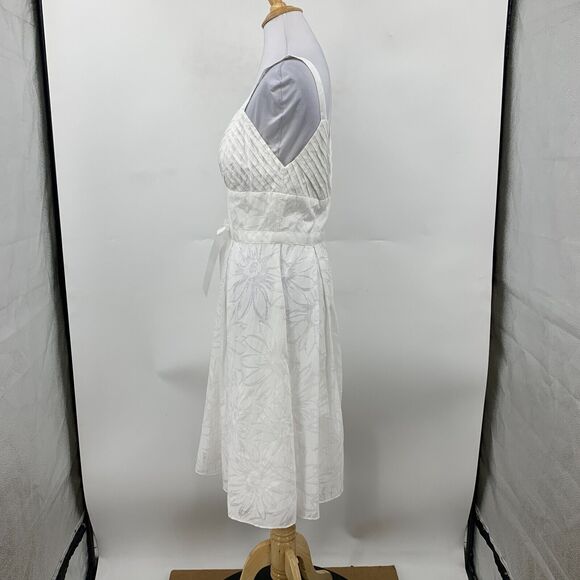 BCBG Paris Floral White Midi Dress Womens 10 Sleeveless Pleat Front Lined *READ - Picture 5 of 13